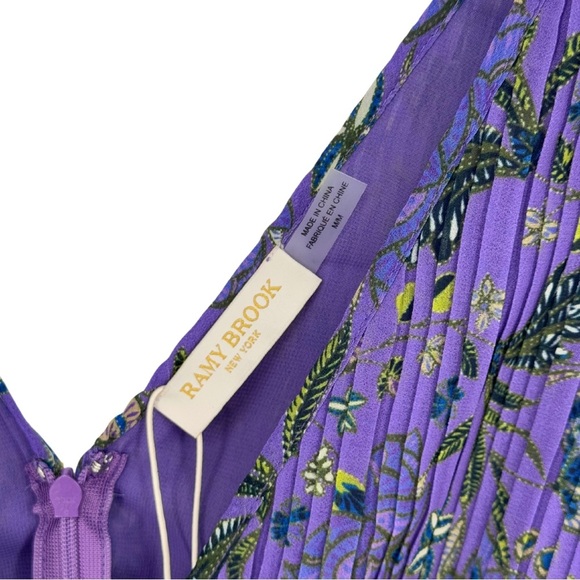 NWT Ramy Brook Printed Malory Ruffle Tank Top Medium Bright Jasmine Purple Smock - Picture 5 of 11